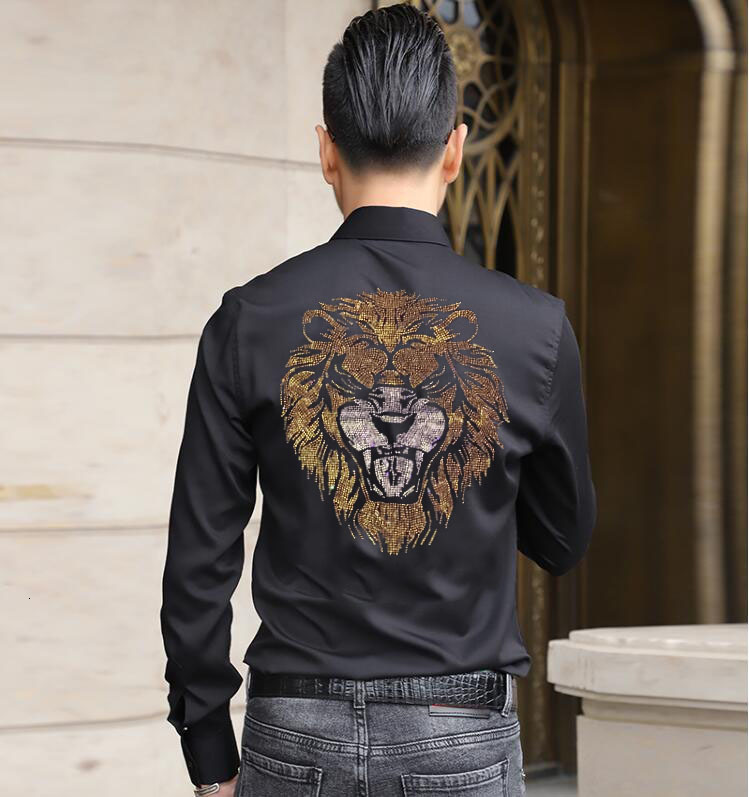 

New 2021 Designer for Man Rhinestone Shirt Premium Slim Fit Long Sleeve Two Color Shirts 9dpb, As shown