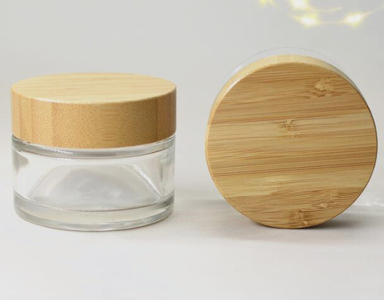 

1 oz 30g cosmetic glass jar with bamboo lid frosted clear glass container luxury cosmetic cream packaging