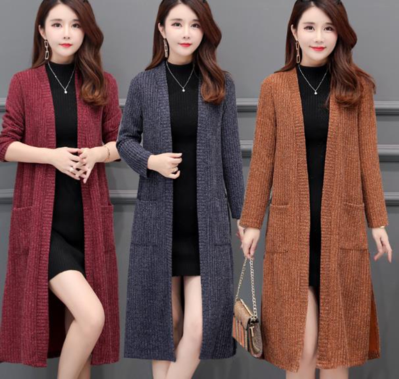 

Wholesale fashion women's sweater coat new mid-length wild loose spring and autumn knitted cardigan sweater outer coat, Black