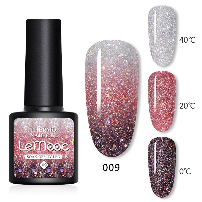 

LEMOOC 8ML Temperature Change Glitter Hybrid Varnishes Gel Nail Polish Set For Manicures Thermal Effect Color Gel Base Top Coat, A143