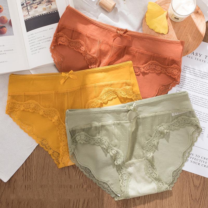 

Roseheart Women Fashion Orange Cotton Bow Mid Waist Panties Underwear Lingerie Seamless Lace Briefs Underpants  L XL1, Gray