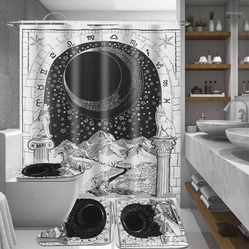 

Divination Shower Curtains Polyester Bathroom Curtain Sets Pedestal Rug Lid Toilet Cover Non-Slip Bath Mat Carpet1
