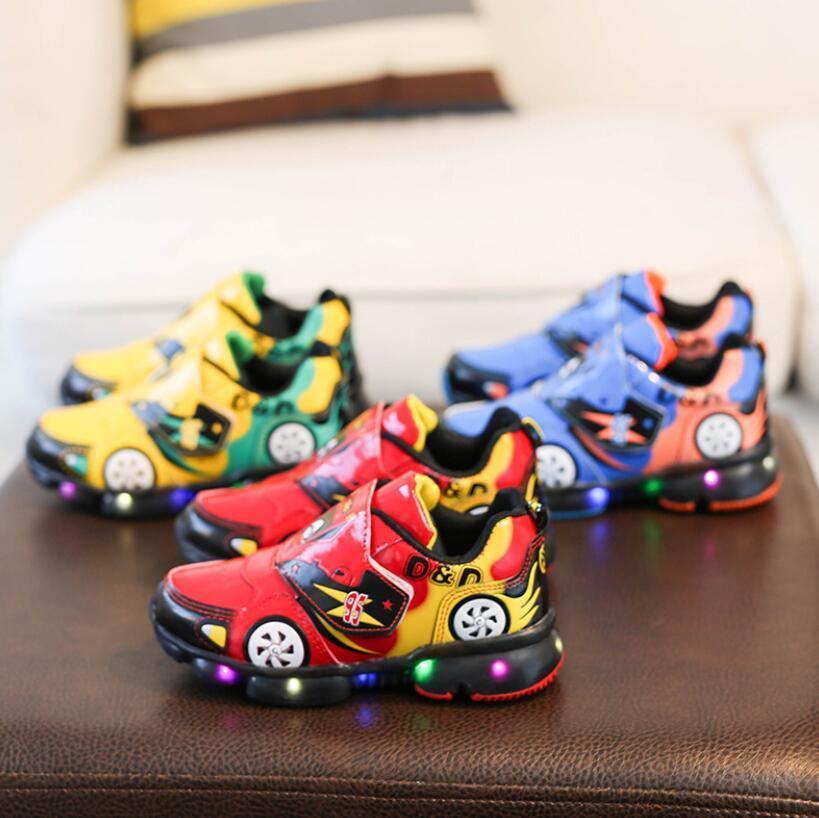 

Luminous Child Sport Spring Car Cartoon Breathable Kids Boys Girls Anti-Slippery Sneakers With Light Running Shoes, Blue