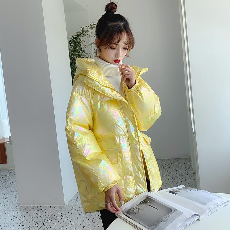 

2020 New Winter Women Fashion Casual Jackets Female Bright Color Hooded Over Sized Thick Parkas Casual Loose Warm Solid Coat Y42, Yellow