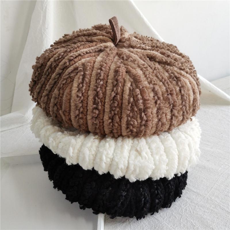

202010-zhunkang-ins style autumn winter Suede panel patchwork Pumpkin hat lady beret hat men women Leisure painter cap1, White