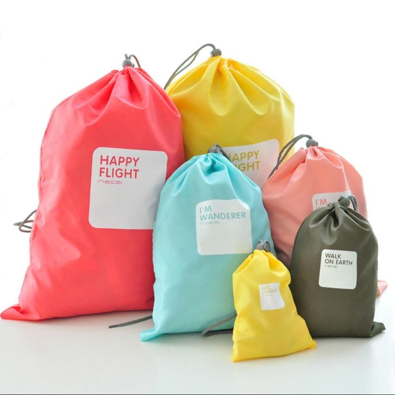 

4pcs/lot Travel Storage Bag Waterproof Nylon Drawstring Pouch Folding Clothes Classified Organizers Packing Shoes Luggage Bags