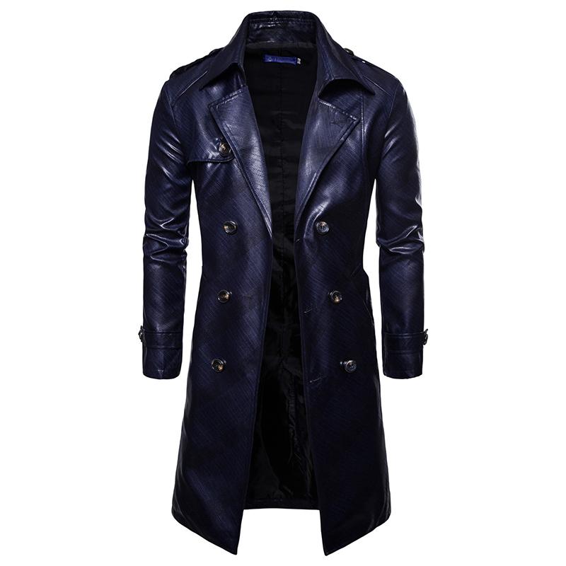 

Men Trench Coat 2021 Winter New Lapel Long Sleeve Wool Cotton Jackets Male Double-Breasted Slim Fit Warm Long Overcoat Outerwear, Blue