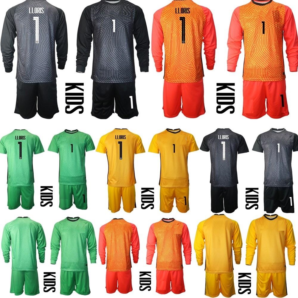 

New 2020 Youth Long Sleeve France 1 Hugo Lloris Goalie Soccer Jersey Set Kids Goalkeeper GK 16 Steve Mandanda Child Football Shirt Kit