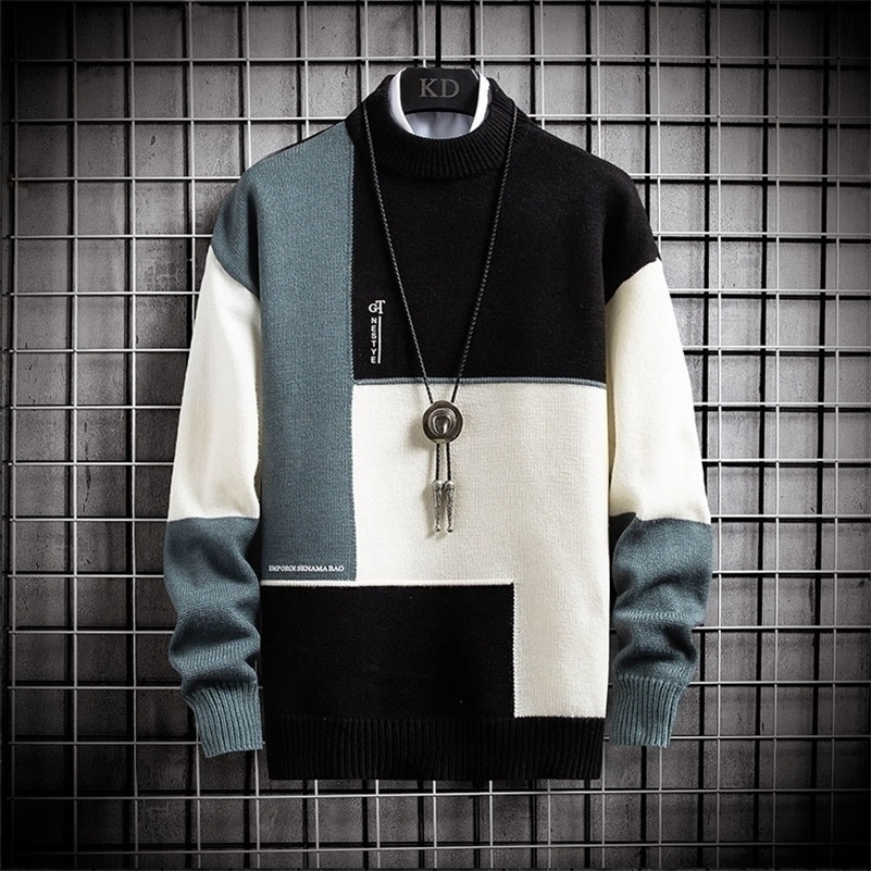 

New Winter Cashmere Warm Sweater Men Turtleneck Mens Pullover Patchwork Slim Fit Sweaters Tops Knitted Men's Christmas Jumper 201201, Beige
