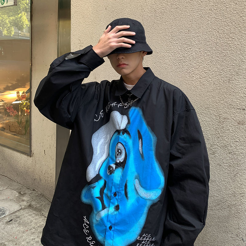 

2021 New Privathinker Men's Shirts graphic printed long sleeve shirt woman casual oversize Korean streetwear Tops Man Oversized Blouse ZGO6, Gray