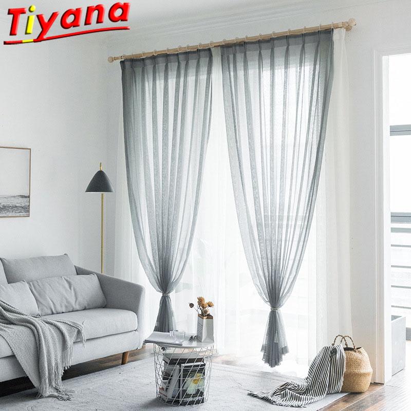 

Solid Grey Cotton Linen Tulle Curtains for Living Room Sheer Tulle for Kitchen Balcony Customizable White Yarn W-HM477*VT, Tulle 01