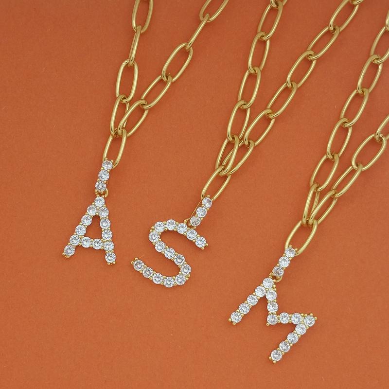

Diy Alphabet Initial Name Necklace for Women Collar mujer Long Chain 24K Gold Iced Out Pendants Letter Necklace Zirconia Jewelry