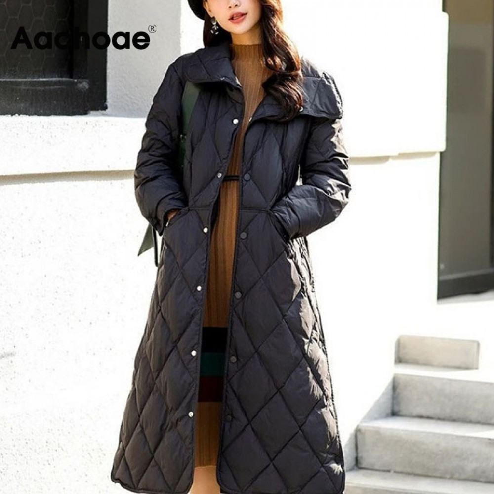 

Aachoae Winter Casual Solid Ultra Light Duck Down Jacket Women Side Split Lady Elegant Long Coat Lightweight Outerwear Doudoune 201103, Black