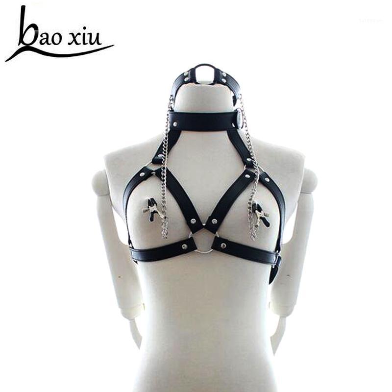 

New Fashion Handmade Rock Halterneck Choker Leather Harness Body Bondage Cage belt Waist Belt bra lingerie Bondage1, As pic