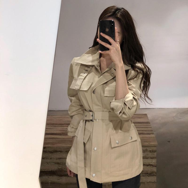 

Women Clothes Spring New Korean Waist Slim Small Solid Color Short Windbreaker Was Thin Tooling Jacket Female Women Jacket