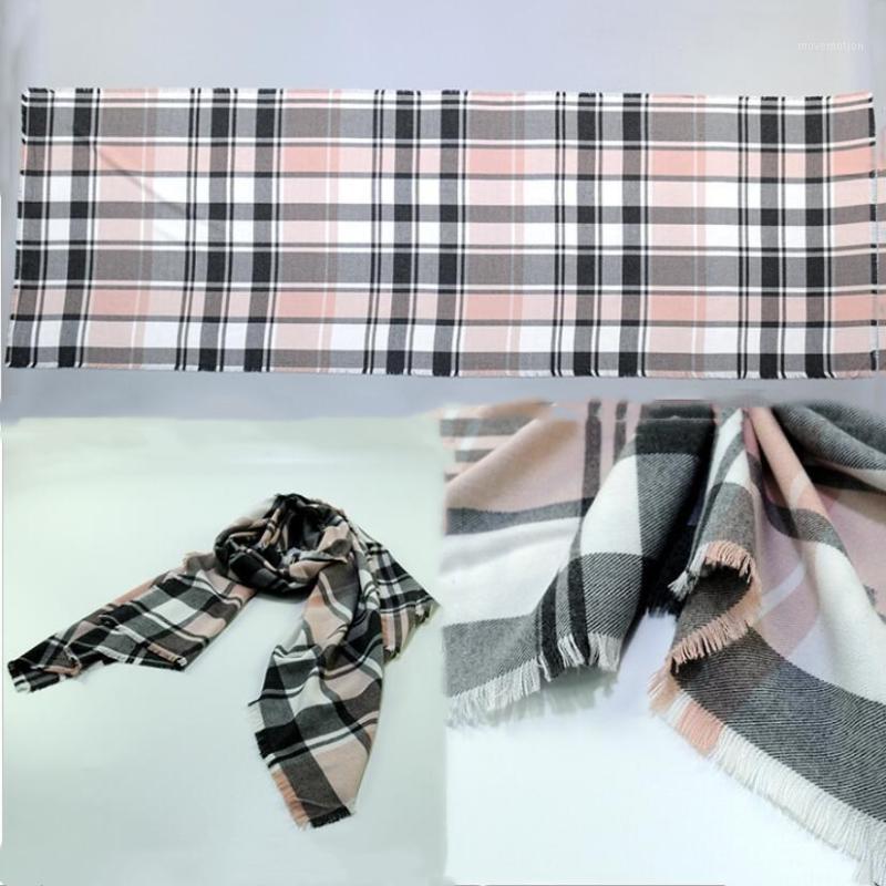 

2020 New Women Viscose Winter Scarf Checked Printed Cape Shawl Girls Lurex Striped Pink Plaid Scarf1