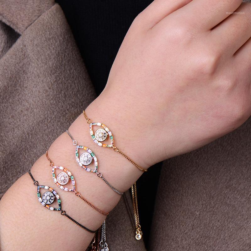 

2020 New Arrivals Colorful Cubic Zirconia Evils Eye Copper Bracelet Gold Color Chain Turkish Eye Charm Adjustable Size Bracelets1