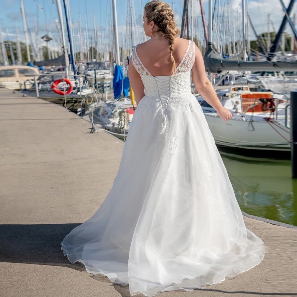 

2021 New Size Spring Elegant Gowns Dressed Novia Wedding Gown Soiree Robe Bride to Be V-neck-loop-up K0OB, Same as pictures