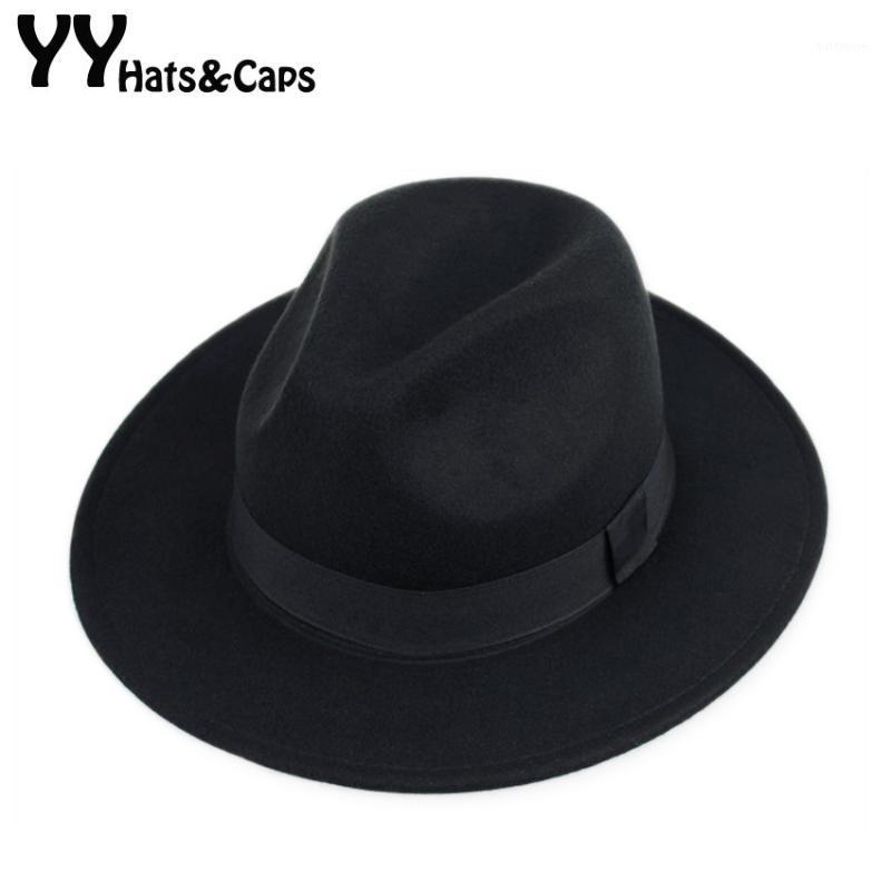 

YY 60CM Wool Fedora Cap for Men Autumn Winter Vintage Felt Cap Big Size Trilby Hat Classic Man Jazz Panama Hat Chapeu FD190061, Black