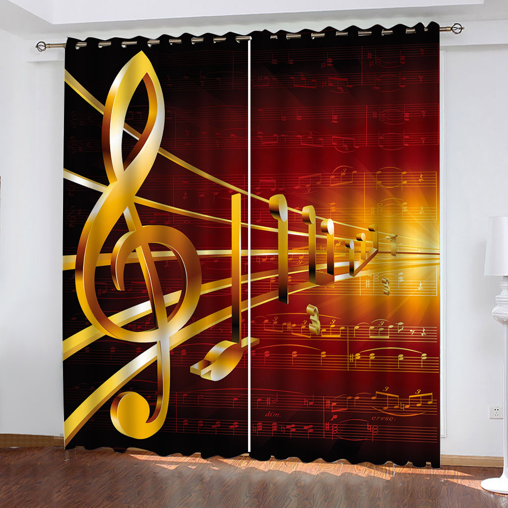 

Customize Any Size Luxury Blackout 3D Window Curtains For Living Room Music Theme Curtains Blackout Curtain, As the photo