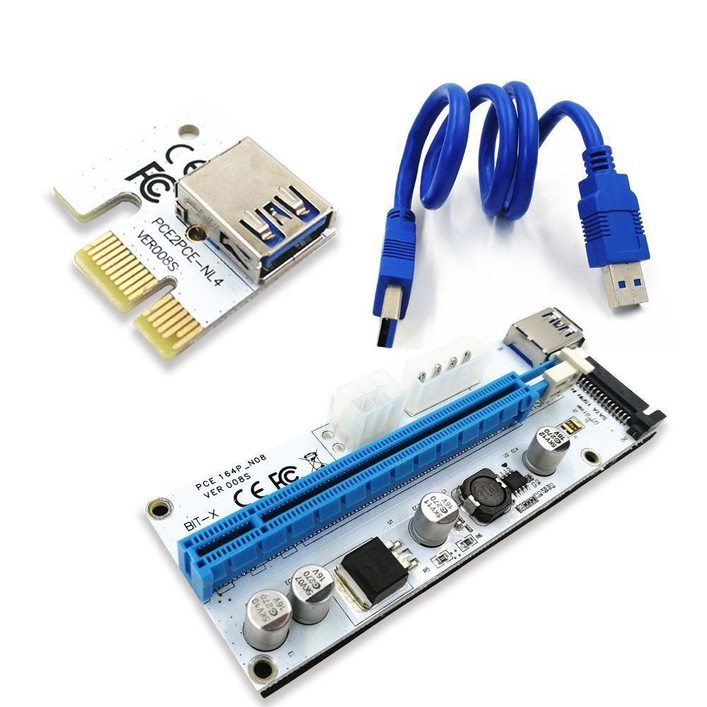 白いPCI-Eライザー008S Express 1 x 4 x 8 x 16x 16x Extender PCI E USBライザー008SSアダプタカードSATA 15ピンBTCマイニングマイナー