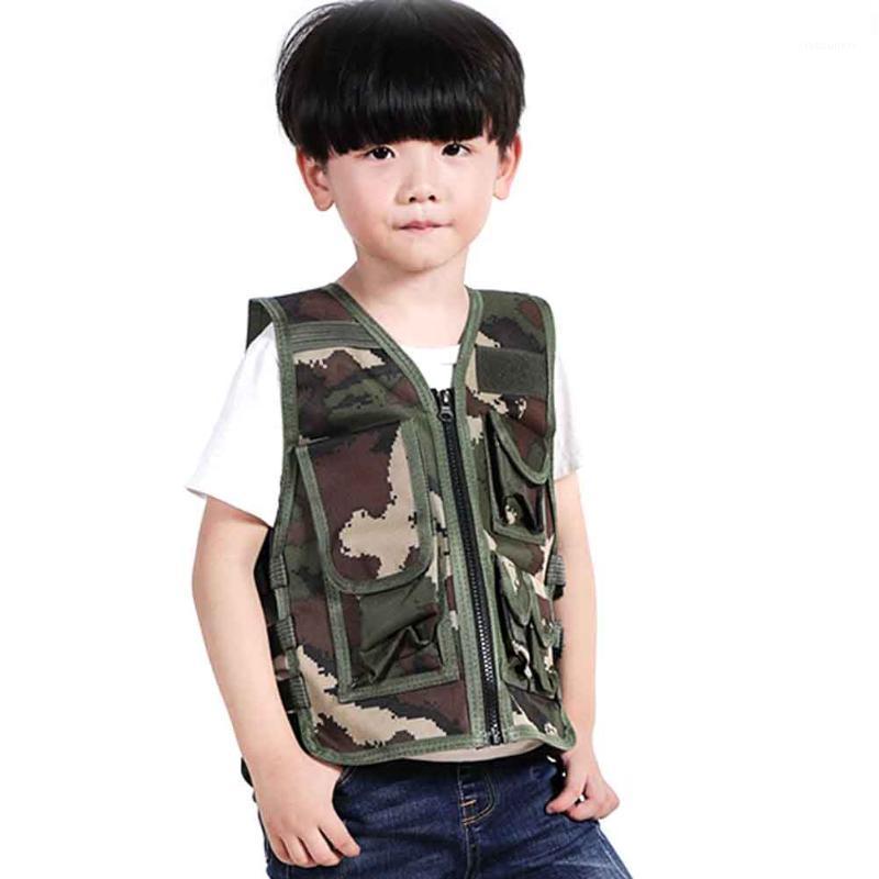 

Protective Nylon Cloth Training Shooting Hunting Zipper Multi Pocket Children Tactical Vest Outdoor Camping Sports Adjustable1, Jungle camouflage