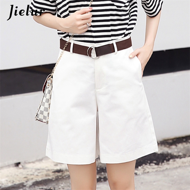 

Jielur Korean Fashion Casual Summer Shorts Women Loose Wide Leg Pantalon Femme Belt Green White High Waist Shorts Female -XXL T200701