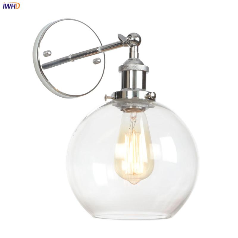 

IWHD Loft Decor Glass Ball Wall Light Fixtures bedroom Mirror Stair Silver Industrial Vintage Wall Lamp Sconce Edison Luminaire