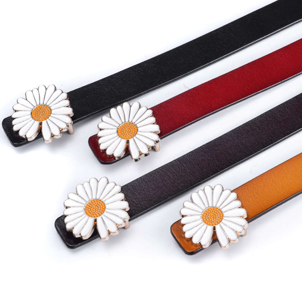 

Leather belt lady leather fashion cow leather smooth buckle thin belt casual versatile women's decoration, Black