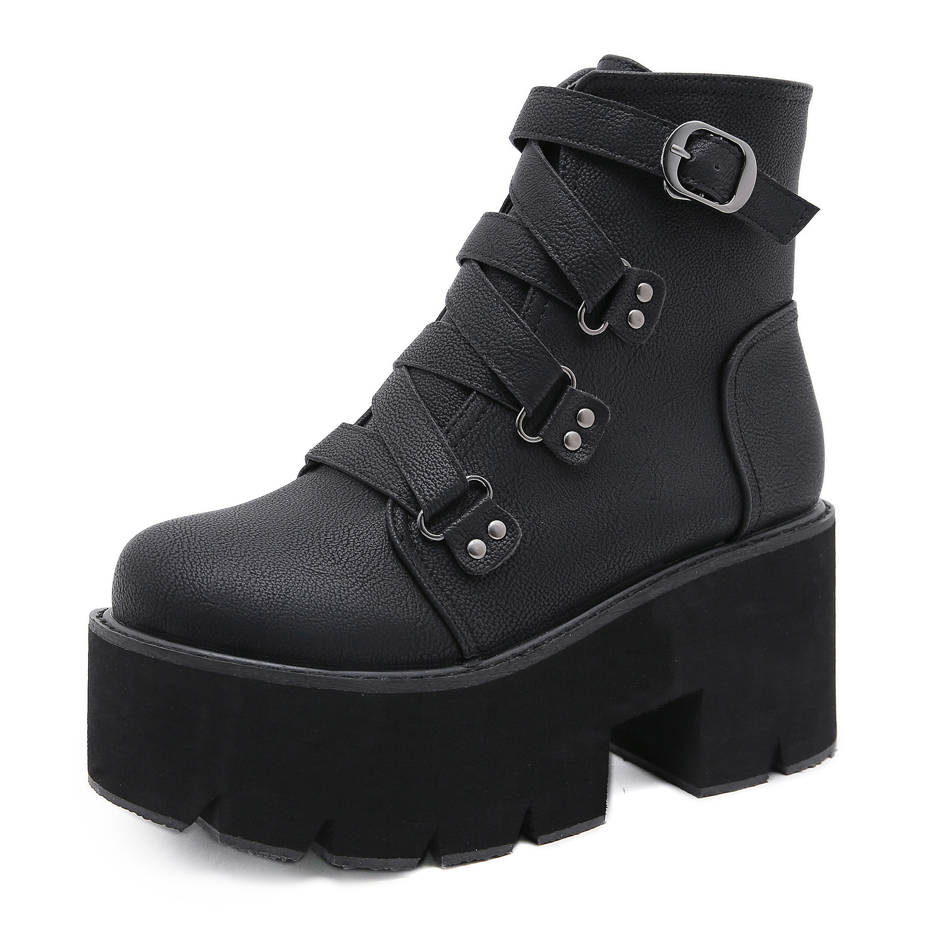 

2020 New Year plus Size European and American Foreign Trade Autumn and Winter New Thick Sole Nightclub Womens Shoes Chunky Heel High Heel Bo, Black