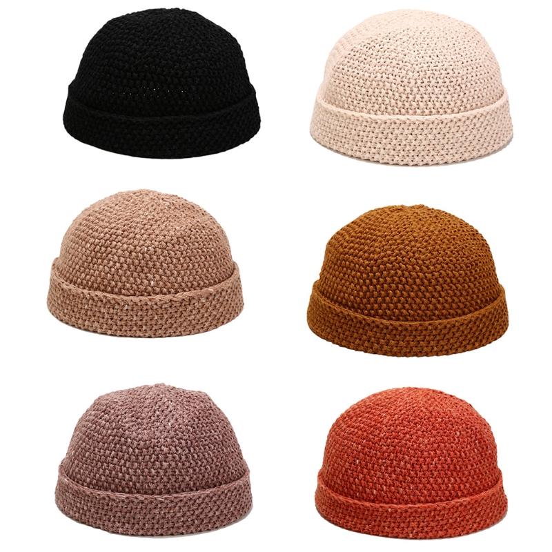 

Women Men Winter Warm Chunky Crochet Knit Beanie Hat Solid Color Cuffed Brimless Hip Hop Landlord Docker Ski Skull Cap