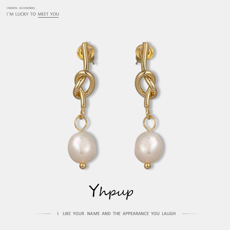 

Yhpup Chic Fashion Korean Copper Circle Dangle Earrings Natural Pearls Office Earrings For Female Party Beautiful Jewelry 2020