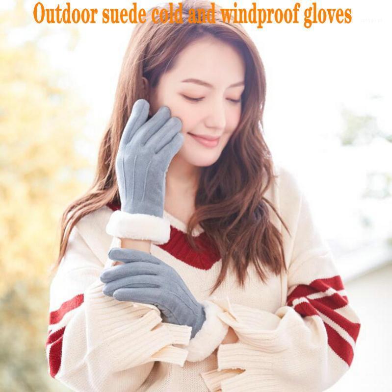 

Five Fingers Gloves Autumn And Winter Warm Ladies Plus Velvet Thick Touch Screen Outdoor Suede Cold Windproof1