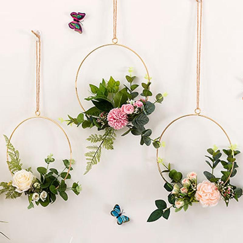 

Creative Metal Round Ring Wreath Accessories Wedding Bride Baby Shower Floral Garland Hoop for Wedding Decoration Supplies 10pcs, White