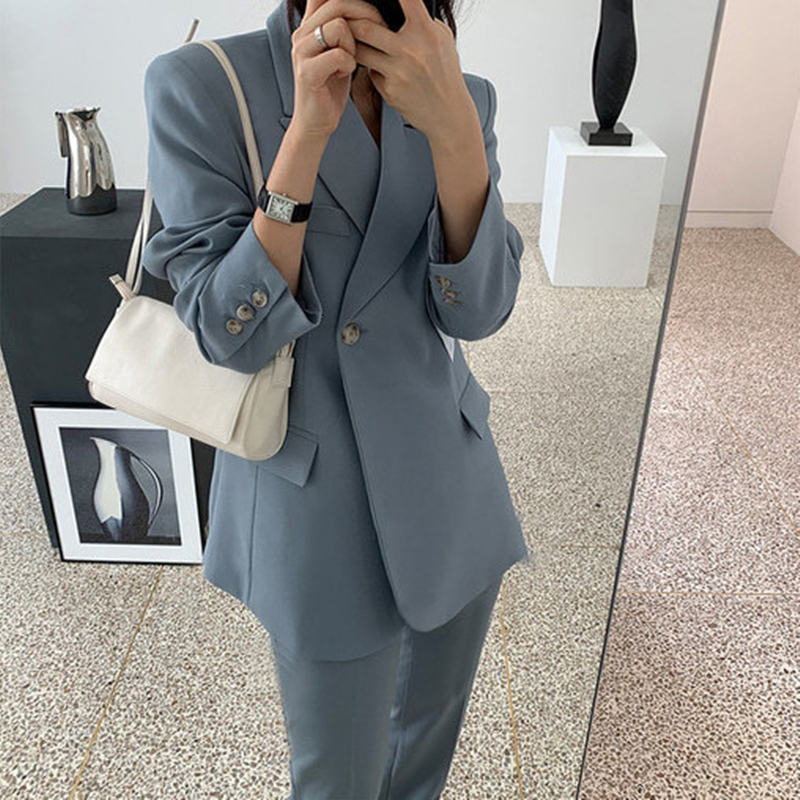 

2021 New Fashion Women Suits Long Sleeve Pants Suit Office Ladies Two-piece Blazer Sets Vyu0, Blue