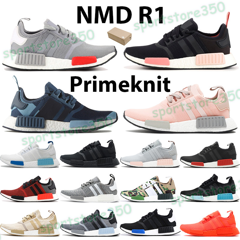 

NMD running shoes R1 men women sneakers core black lush red blanch blue glow black monochrom peach raw pink white europe exclusive trainers, 01. triple black
