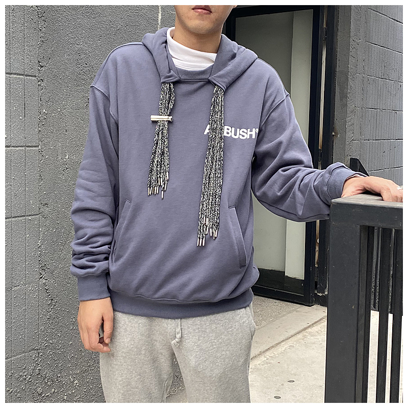 

2021 Ambush Japanese Trendy Street Style Couple Dirty Braid Tassel Drawstring Men's and Women's Winter New Hoodie Tame, Gray blue
