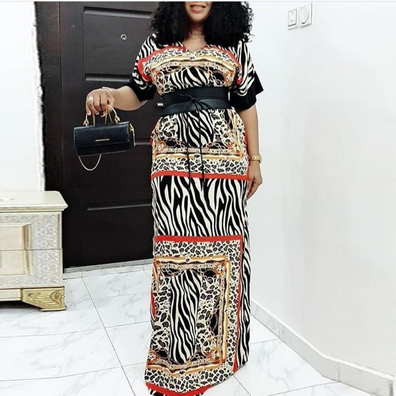 

African Dresses For Women 2020 New Vintage Leopard Summer Short Sleeve Loose Maxi Dress Dashiki Africa Clothing Long Dresses