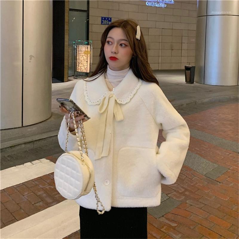 

Winter Coat Women 2020 New Solid Single Breasted Faux Jacket Warm Thick Fashion Loose Plush Ladies Coat Faux Fur1, White