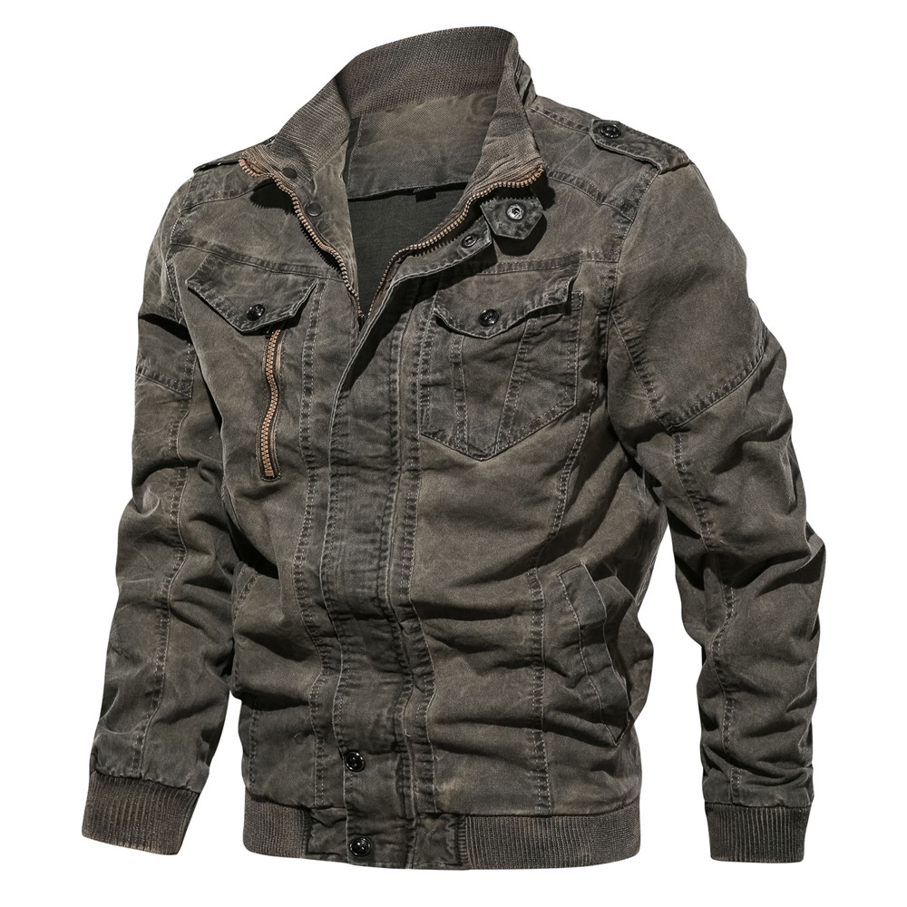 

Vintage Classic Denim Jacket 2020 Autumn Winter Stand Collar Washed Army Military Tactical Bomber Jackets Plus size M-6XL, Grey