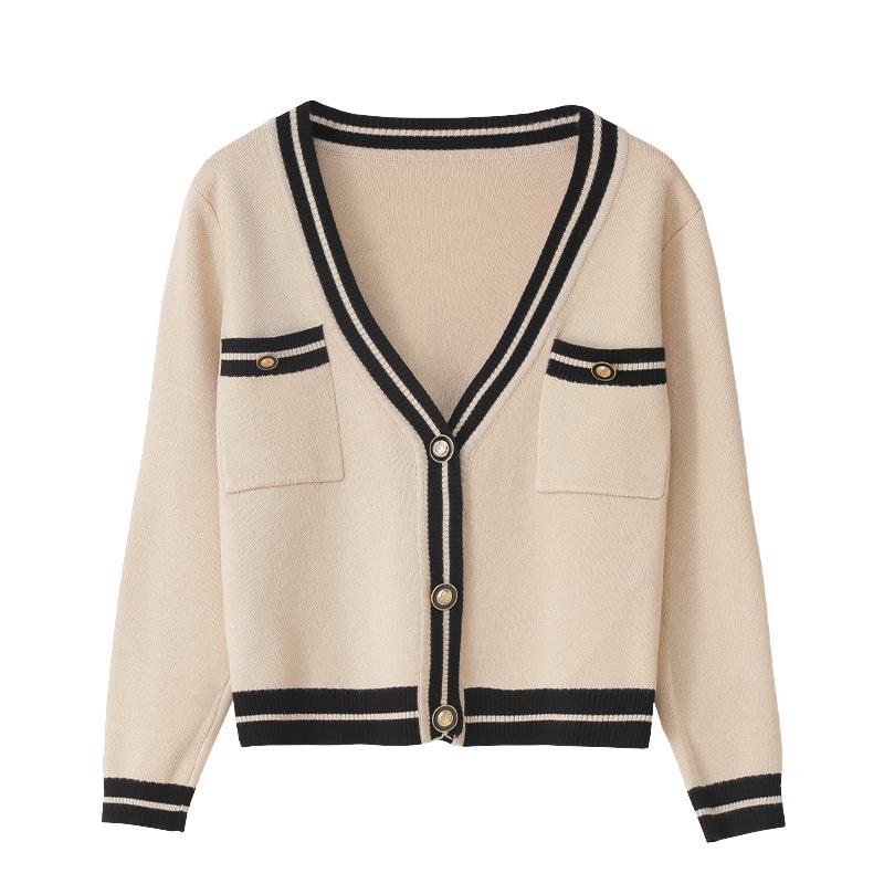 

Autumn Winter Knitted Cardigan Women Sweater Ladies White Red England Style Cardigan Female Sweater Striped Coat Knitwear Tops, Black