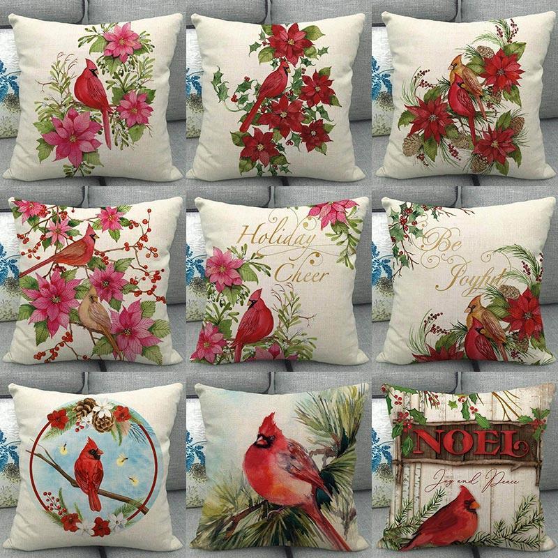 

1Pcs Christmas Red Bird Flower Pattern Cotton Linen Throw Cushion Cover Home Sofa Bed Decorative Pillowcase Funda Cojin 406771