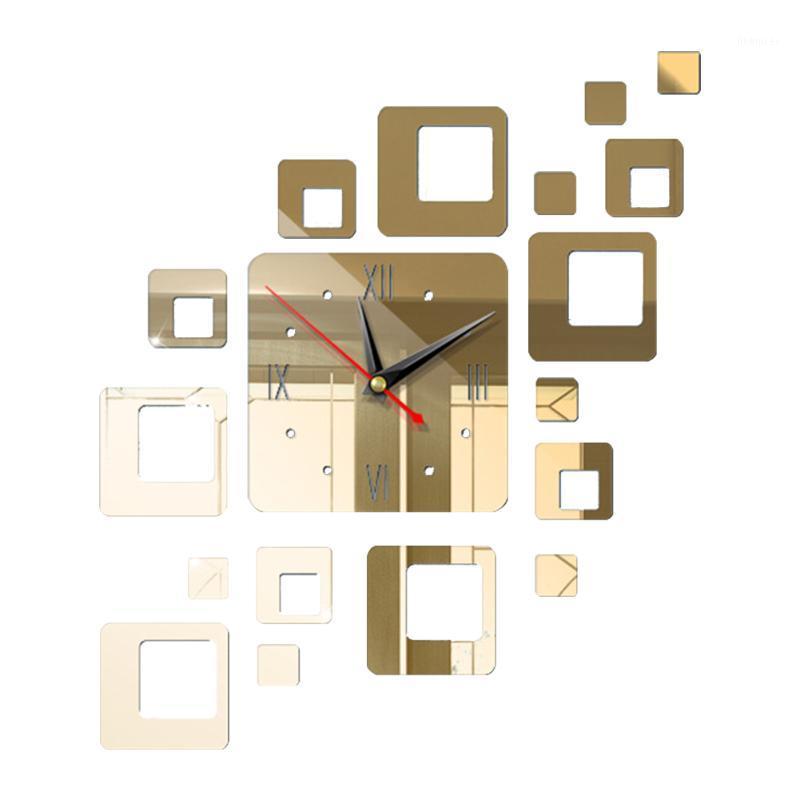 

3D Easy Install Home Acrylic Mirror Wall Clock Bright DIY Square Combination Bedroom Modern Design Bathroom Adhesive Decorative1