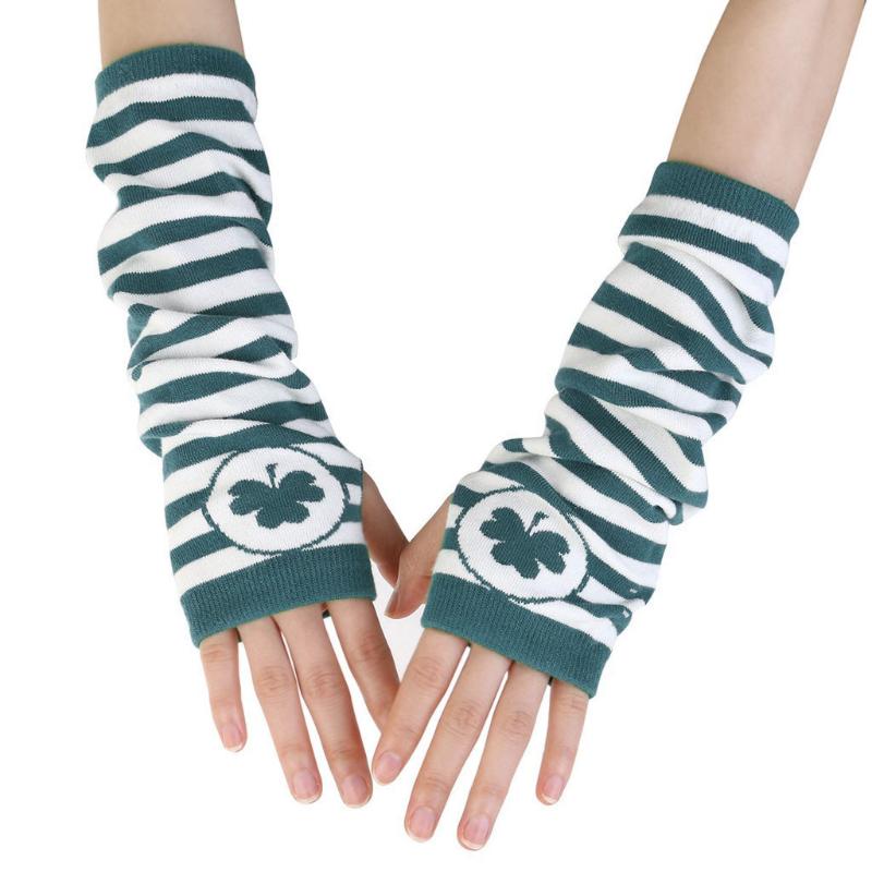 

New Trend Irish St. Patrick Festive Shamrock Green White Stripe Party Gloves hand-to-hand combat gloves Fashion 8.13