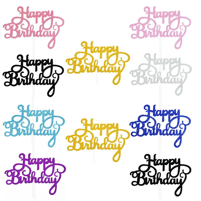

10pcs Sparkle Happy Birthday Cake Topper Glitter Paper Cupcake Topper for Kids Birthday Party Baby Shower Cake Decor Supplies