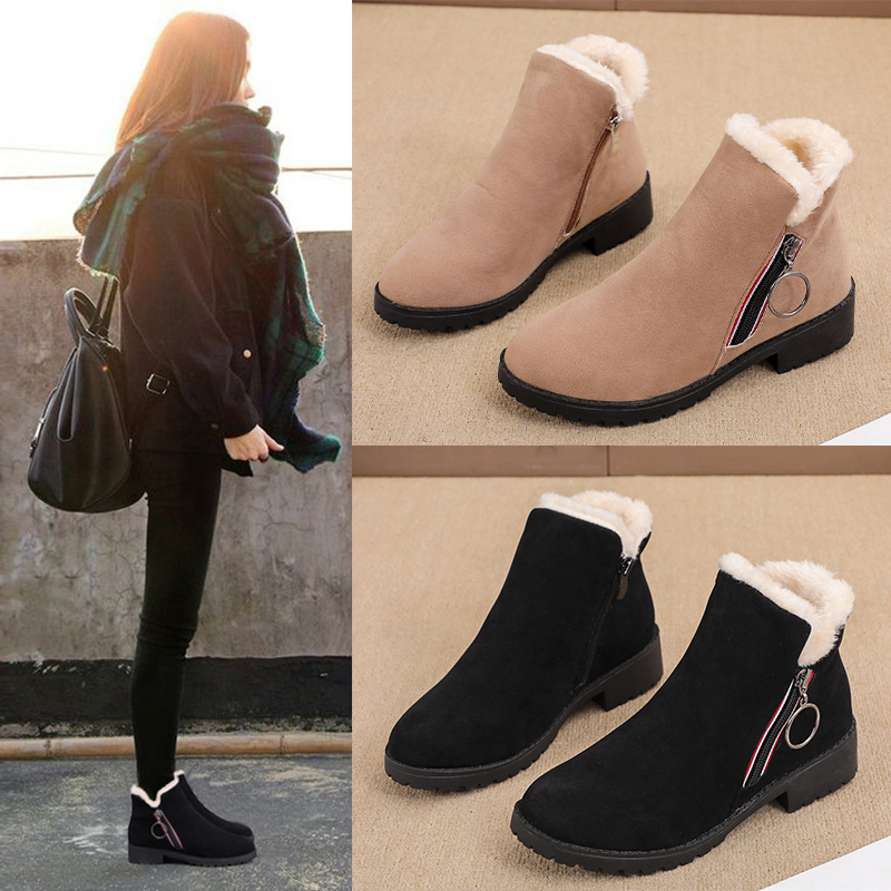 

Winter Women Suede From Fake Hot Teddy Solid Ankle Women's Simple Snow Boots Soft Design Shoes Big 72rb, Black