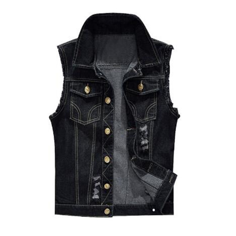 

2021 New Slim Sleeveless Men Plus Size S-6xl Black Denim Jeans Vest Male Cowboy Outdoors Waistcoat Mens Jacket Dbgg