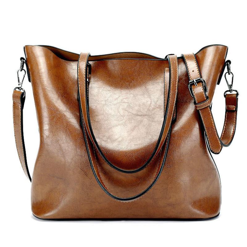 

Women Shoulder Bag Fashion Women Handbag Oil Wax Leather Large Capacity Tote Bag Casual Pu Leather Messenger, Black