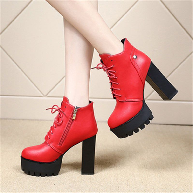 

New Leather 2021 Fashion Super High Heels 12cm Sexy in the Deep Autumn Soles. Strong Winter. Female Boots. NHS1, Red