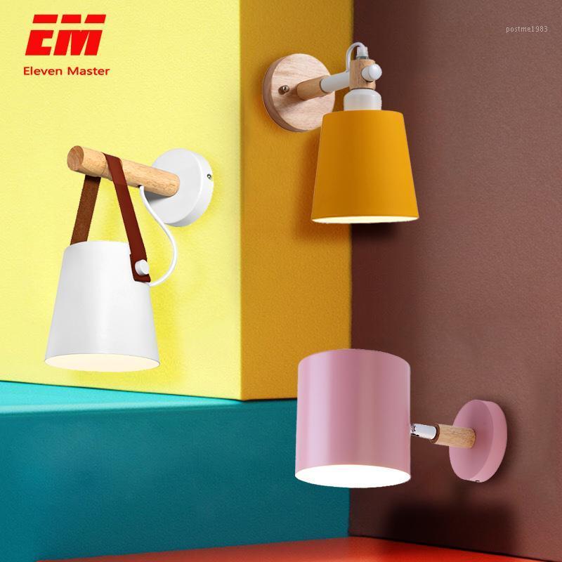 

LED Wall Lamp Nordic Wooden Wall Light E27 220V 110V Bedside luminaire Macaroon Sconce for Dining Room Restaurant ZBD00391